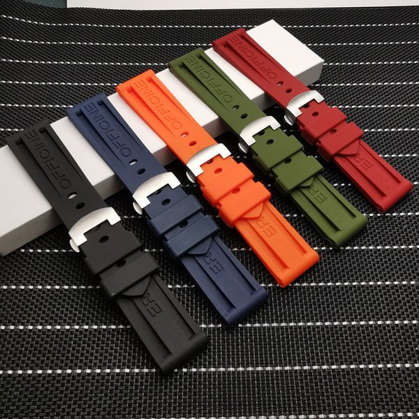 

24mm nature soft silicone rubber watchband fit for panerai strap tools butterfly buckle for pam111/441 belt tools, Black;brown