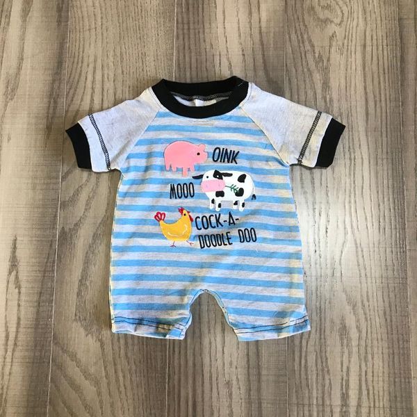 

новое лето детские мальчики детская одежда ползунки серая корова полосатый малыш ферма двор цыпленок хлопок бутик детская одежда оборками по, White