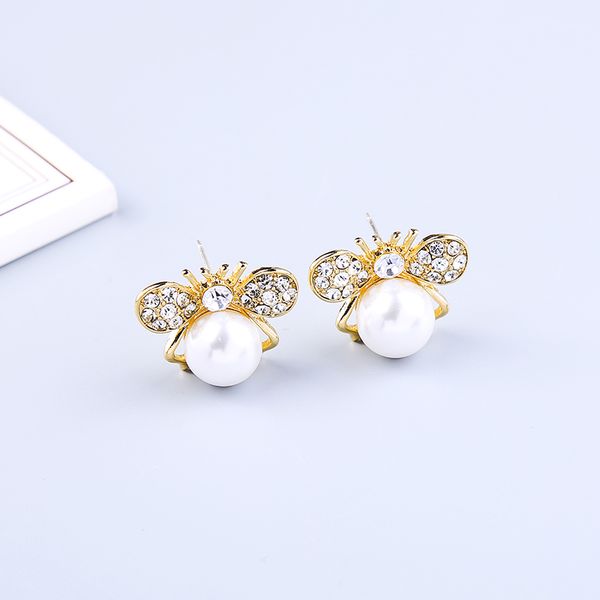 

balanbiu gold color exquisite crystal acrylic pearl insect stud earrings for women gifts 2019 new fashion jewelry dropshipping, Golden;silver