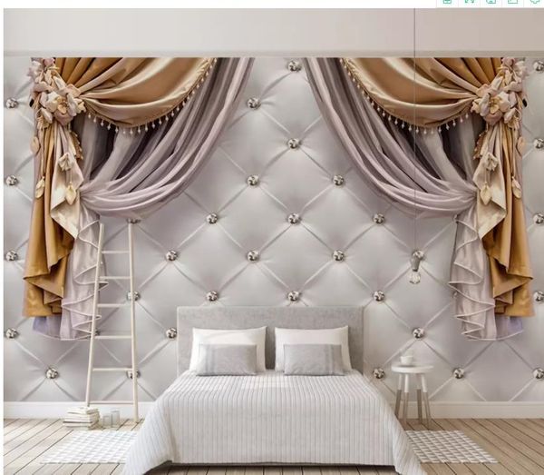 

3d stereo european curtain soft pack tv background wall wall papers home decor designers