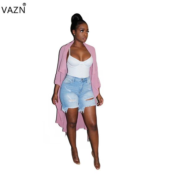 

vazn spring fashionable popular 2019 casual lady outwears solid full sleeve slim chiffon open stitch long outwears mof5076, Black