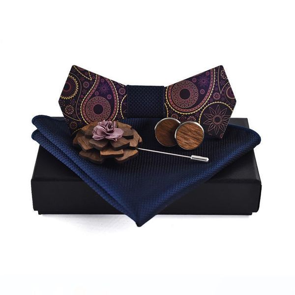 

мода деревянные боути набор handkerchief запонки галстук для мужчин, Blue;purple