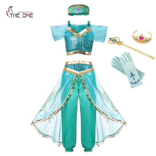 

muababy summer girl dress arabian jasmine princess dress up costume children sleeveless sequin cosplay clothes kid party fantasy y200317, Red;yellow