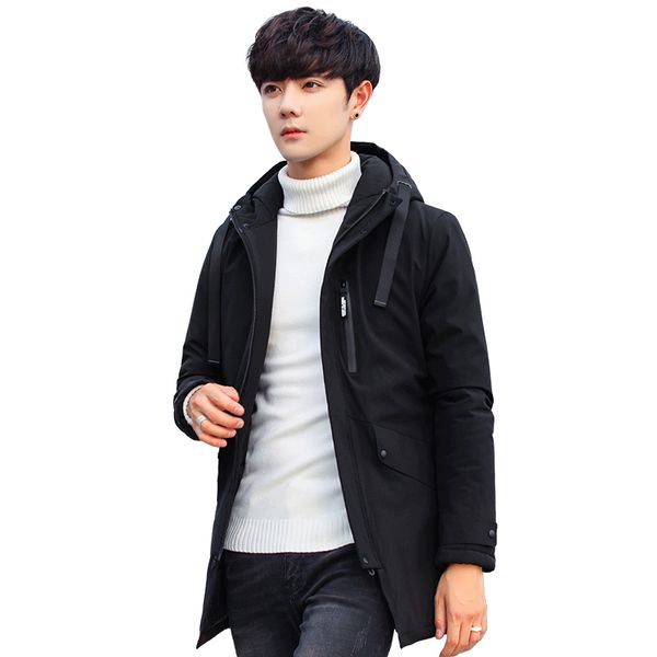 

2019 winter men 's warm jacket hoodie trench male thick slim fit overcoat long coat cotton windbreaker outwear korean japanstyle, Tan;black