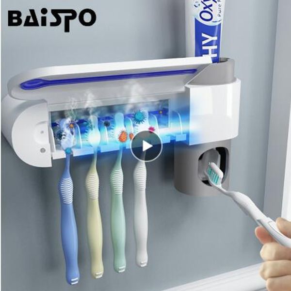 

2 in 1 uv light ultraviolet toothbrush sterilizer toothbrush holder automatic toothpaste squeezers dispenser home bathroom set