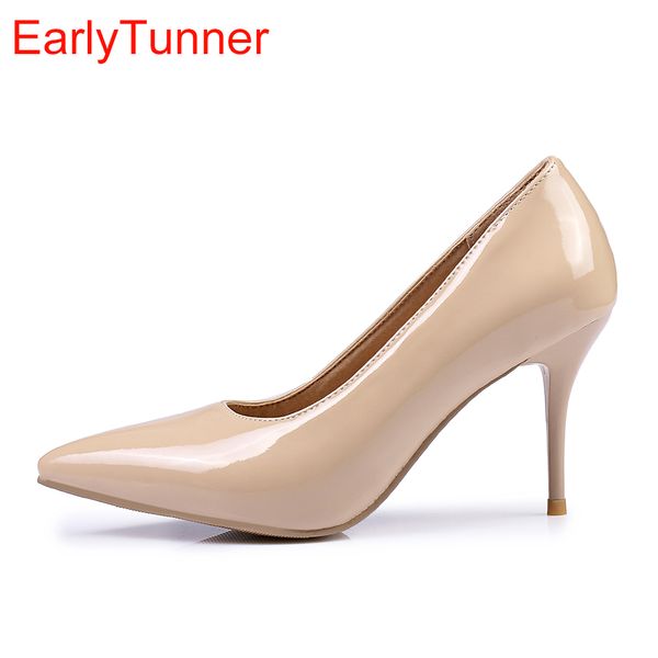 

brand new classic black red women glossy nude pumps stiletto high heels white lady formal shoes emp50 plus big size  48 30 45