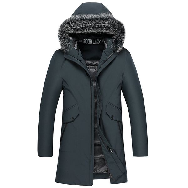 

2020 зима новый мужской меховой воротник белая утка пуховик толстый теплый с капюшоном бизнес повседневная длинная куртка и пальто мужской б, Black