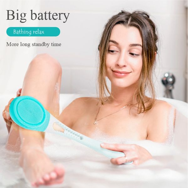 

electric bathing massage brush scrub instrument bathing acoustic wave vibration long handle silica gel waterproof rub back skin body bathroo