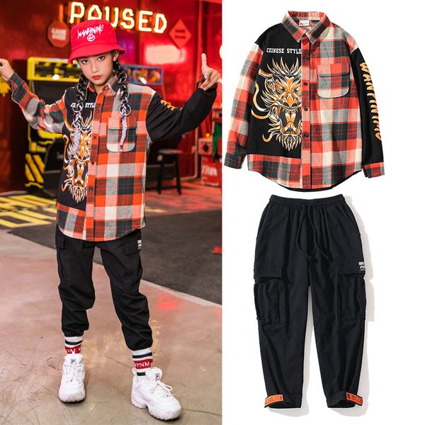 

kids jazz dance costumes for girls hip hop clothing street dance costumes show stage wear festival outfit dqs3515, Black;red