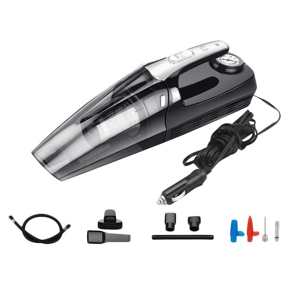

4-in-1 car handheld vacuum cleaner with pointer display tire inflator pump pressure gauge led light vacuum cleaner for home car