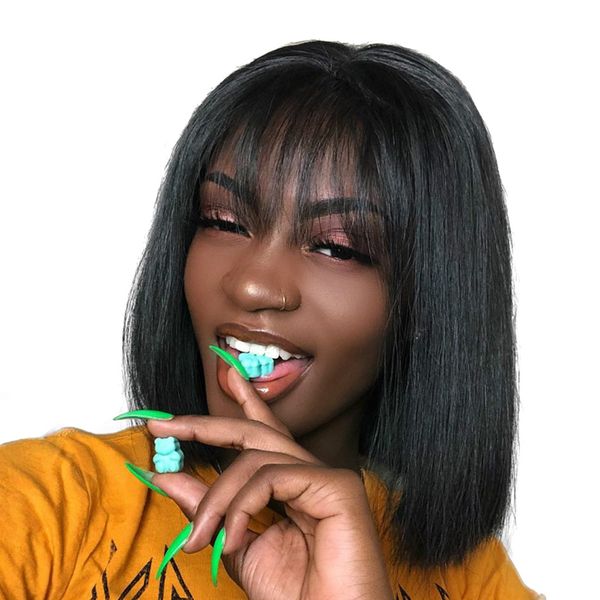 

nadula hair 13*4 lace front wig short human hair wig straight bob wig full and thick for women brazilian remy hair natural color, Black