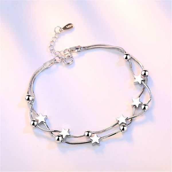

elegant chain bracelet silver color beads stars charm bracelet for women snake link chain designer bracelets banglesjewelry gift, Golden;silver