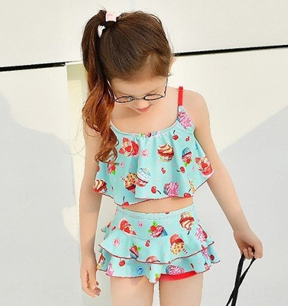 

children's split girl's two-piece style show princess dress medium swimsuit and large children's swimsuit, White;black