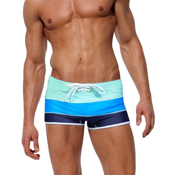 

new fashion men's gradient swimming trunks beach swimming pool shorts briefs striped beachwear outdoor sports shorts v10