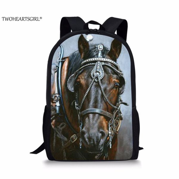 

twoheartsgirl black war horse 3d printing backpack for boys teenager school back bags cool kids capacity pack college student