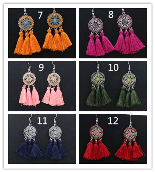 

wholesale-brand new 12colors boho round tassel earrings korean holiday personality exaggerated bohemia earrings jewelry earring ne895, Golden;silver