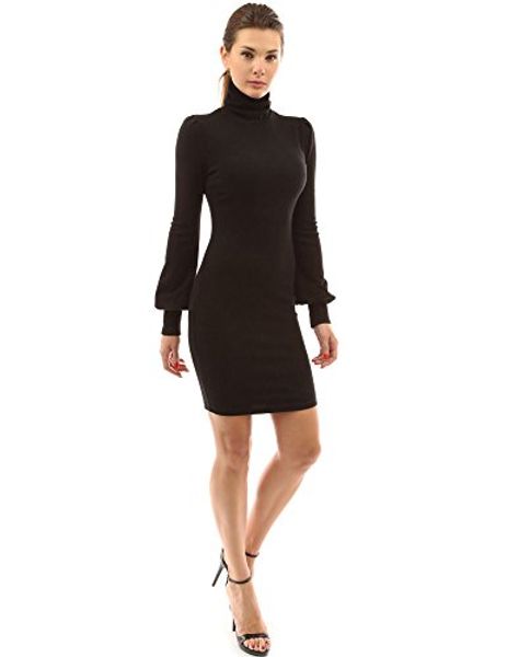 

pattyboutik women's turtleneck bishop sleeve sweater dress, Black;gray