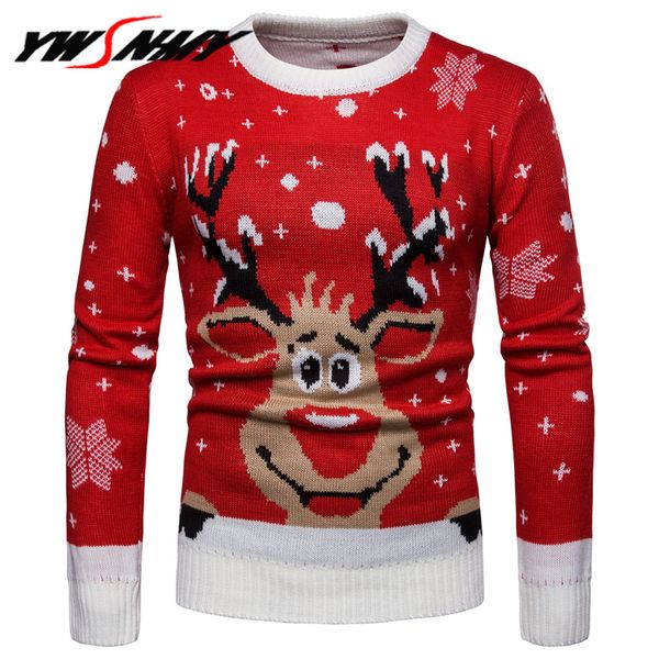 

england style autumn winter mens knitted sweater christmas cute deer pullovers reindeer sweater o-neck slim fit sweaters for man, White;black