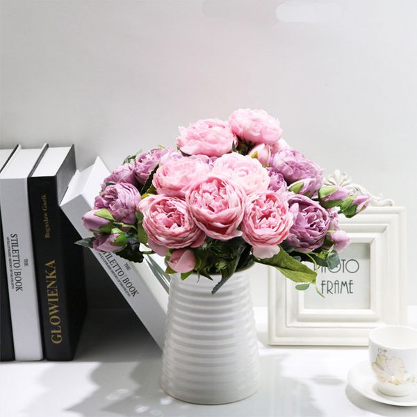 

1 pack pivoine bouquet de soie dÃ©corations pour la maison accessoires fÃªte de mariage scrapbook faux plante bricolage frangÃ©