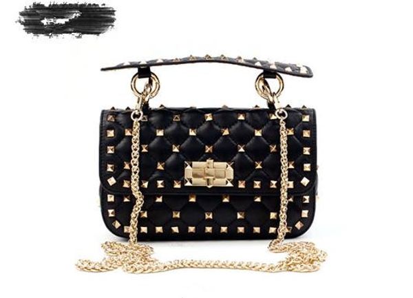 

women classic summer fashion flaps chain purses sheepskin studs rivets package designer handbags shoulder leather handb