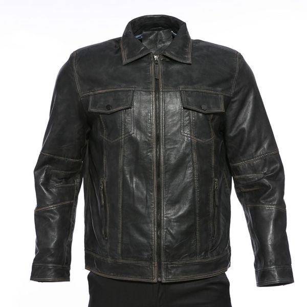 

2019 men's collar leather jacket men student young fashion leather jacket locomotive street style coat men's clothing trend, Black