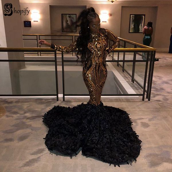 

sparkly long sleeve mermaid high neck african black girl new arrival women gold sequin prom dresses 2019, White;black