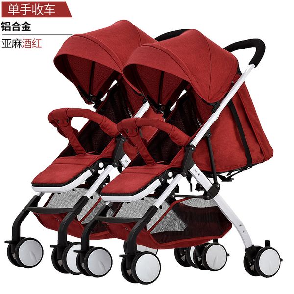 

one-step folding twin stroller detachable can sit reclining lightweight stroller two-way folding two-child double trolley