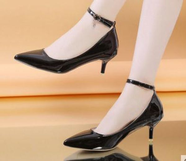 

2020 women's shoes in spring and autumn with new style high heel fine heel pointed end@699097, Black