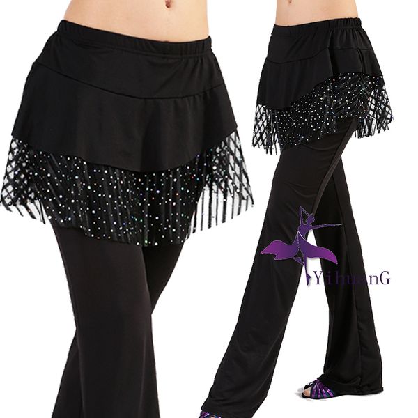 

women latin dance trousers ballroom salsa rumba samba cha cha tango dancer costume long pants m/l/xl/2xl black #2511, Black;red
