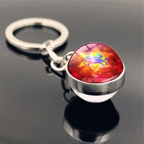 

новые аксессуары двусторонний стеклянный хрустальный шар 12 созвездие время камень брелок брелок творческий мужчины женщины сумка ключ автом, Slivery;golden