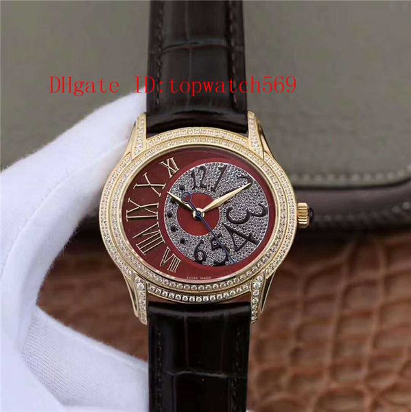 

new millenary 77303bc ladies watch 18k gold diamond women watches swiss automatic mechanical mother-of-pearl dial sapphire crystal, Slivery;brown