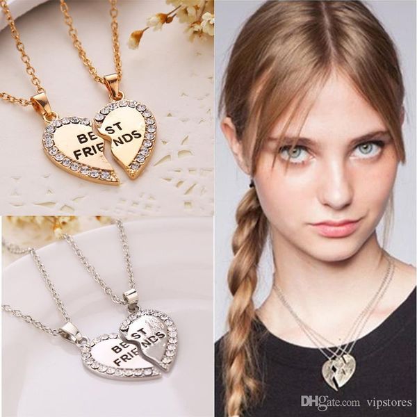 

fashion jewelry friend necklace pendants crystal splicing gold silver friendship necklace jewelry heart pendant necklace for women men