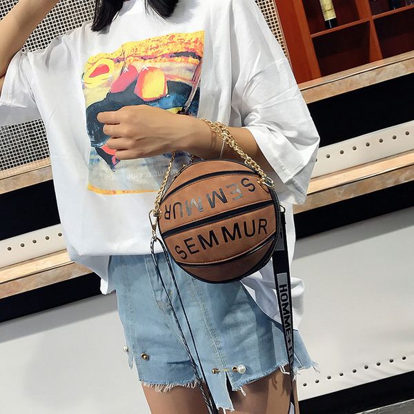 

2019 basketball shape chain crossbody bags for women circular handbags women bags female shoulder clutch bag