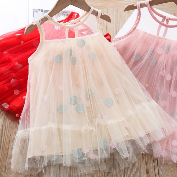 

baby girls dress polka dot embroidered princess vest dress, Red;yellow
