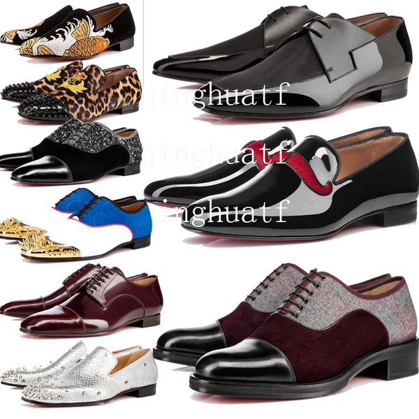 

Luxury men de igner red bottom dre hoe leather oxford red ca ual wear hoe matte patent leather tud flat bu ine hoe box 2df29, Black