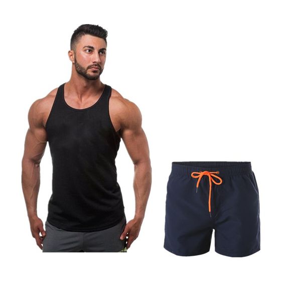 

new men's jogging suit running outdoor tracksuits mens sports set vest+shorts two-piece suit men sportswear marathon sports, Black;blue