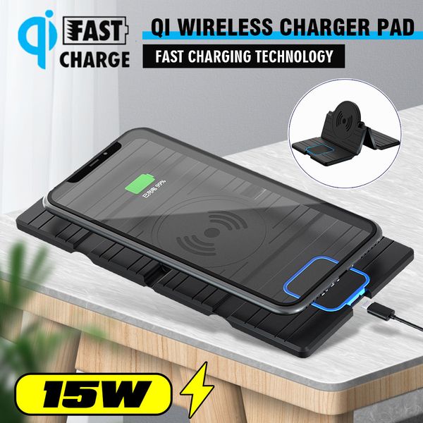 

15w qi wireless car charger pad fast charging dock station mount non-slip mat car dashboard holder stand for iphone x r