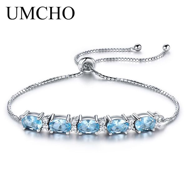 

umcho 5ct natural sky blue z real 925 sterling silver jewelry aquamarine charm bracelets & bangles for women fine jewelry c19021501, Black