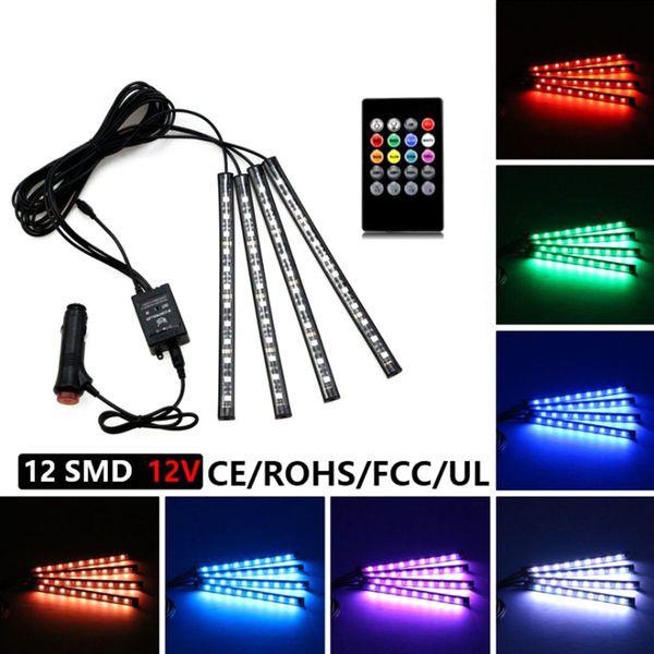 

4x 36 led car charge 12v 10w glow interior decorative 4in1 atmosphere blue inside foot light lamp with remote control