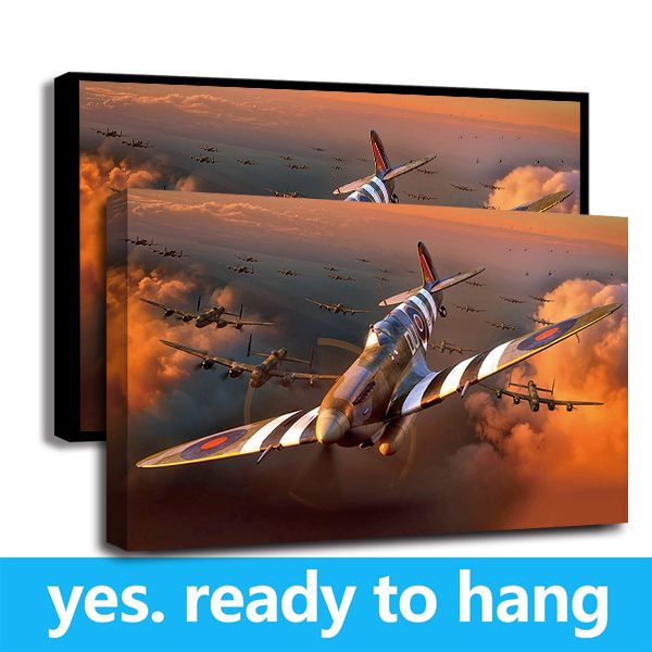 

twilight war spitfire wars aircraft poster canvas art wall print painting poster for living room decor - ready to hang - frame