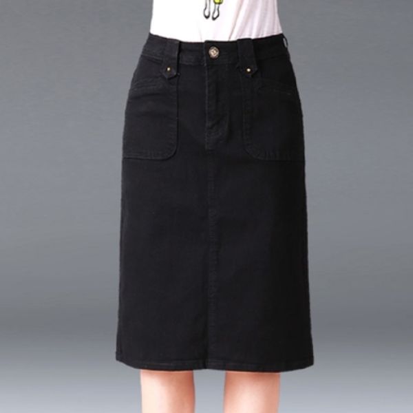 

denim skirt for womens 2020 spring summer high waist package hip skirt plus size s-6xl jeans slim female skirts aq357, Black