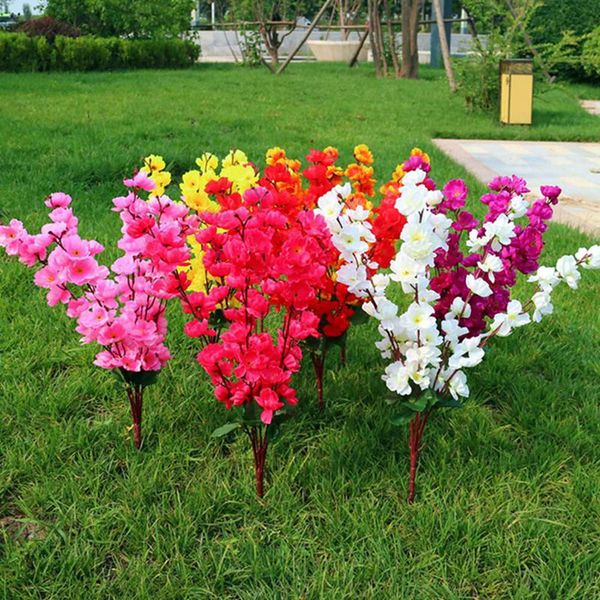 

1 bunch 7 forks artificial cherry spring plum peach blossom branch silk flower tree decor 53cm