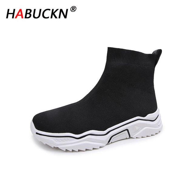 

habuckn breathable ankle boot women socks shoe female sneakers casual elasticity wedge platform shoes zapatillas mujer soft sole, Black