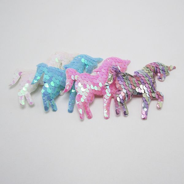 

100pcs/lot sequin unicorn patch applique for clothes shoe bag diy hair clip headwear accessories, Slivery;white