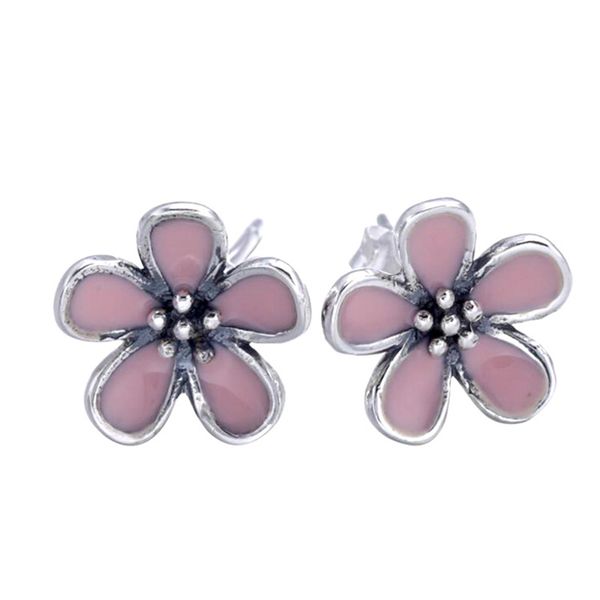 

2019 100% 925 sterling silver pink эмаль цветы серьги с оригинальной коробке fit pandora ювелирных изделий серьги стержня женщин моды серьги, Golden;silver