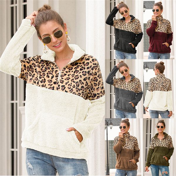 

sherpa leopard patchwork fluffy thick sweaters winter fleece hoodie warm zipper pullovers women sweatshirts coat sherpa loose c92708, White