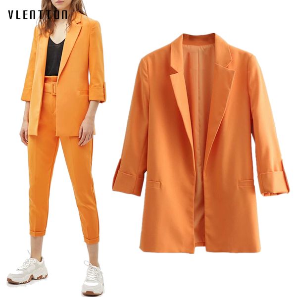 

2019 chic jacket blazer solid notched collar pockets office ladies blazers wear coat female slim outerwear, White;black