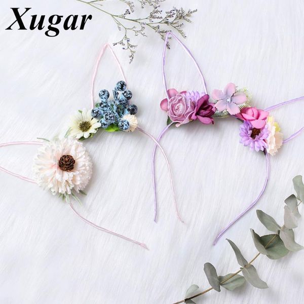 

xugar мультфильм уши цветы hairbands прекрасные листья ручной работы повязки для девочек вечерние модные обручи для волос аксессуары для вол, Slivery;white