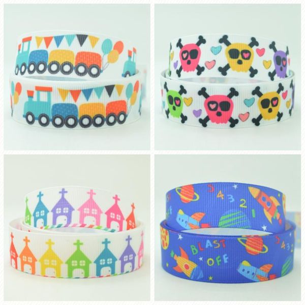 

supwrf 16 22mm 38 50 75mm rocket train printed grosgrain ribbon hair bow diy hair accessories party decoration 50 yards, Slivery;white