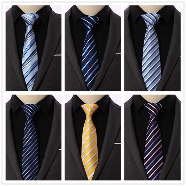 

8cm ties for mens fashion necktie solid striped men cravate polyester silk skinny formal tie business wedding party oj08, Black;blue